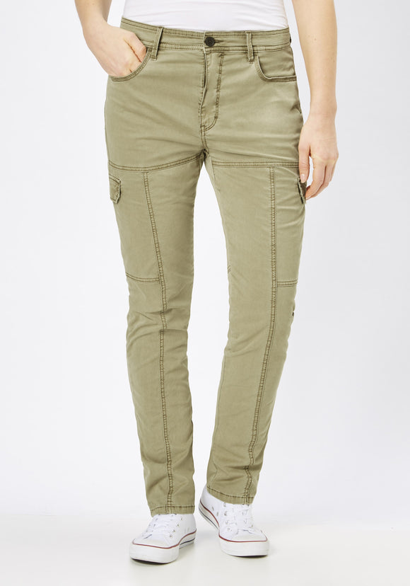 PADDOCK'S - PINA Cargo Jeans, Slim Fit, Capulet Olive, Khaki, High Waist, Länge 34 - L34 - Länge 36 - L36 - Länge 38 - L38 - Länge 40- L40 - vorne - Beine - Vorderansicht
