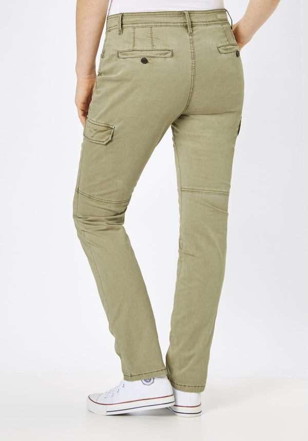 PADDOCK'S - PINA Cargo Jeans, Slim Fit, Capulet Olive, Khaki, High Waist, Länge 34 - L34 - Länge 36 - L36 - Länge 38 - L38 - Länge 40- L40 - hinten - Beine - Rückansicht