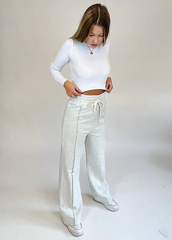 BOGILVY - EMMA, Wide Leg, Sweatpants, High-Waist, Grey Melange