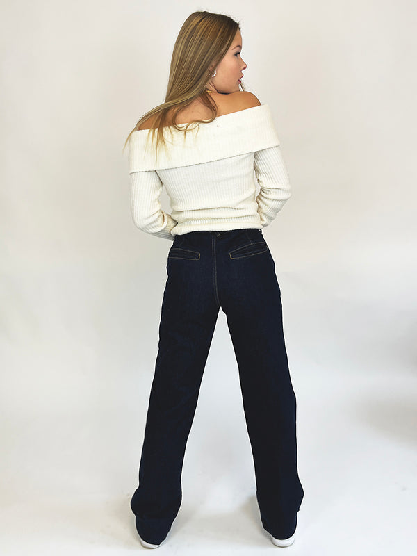 BOGILVY - PAULA, Straight Fit, High Waist, Deep Blue hinten