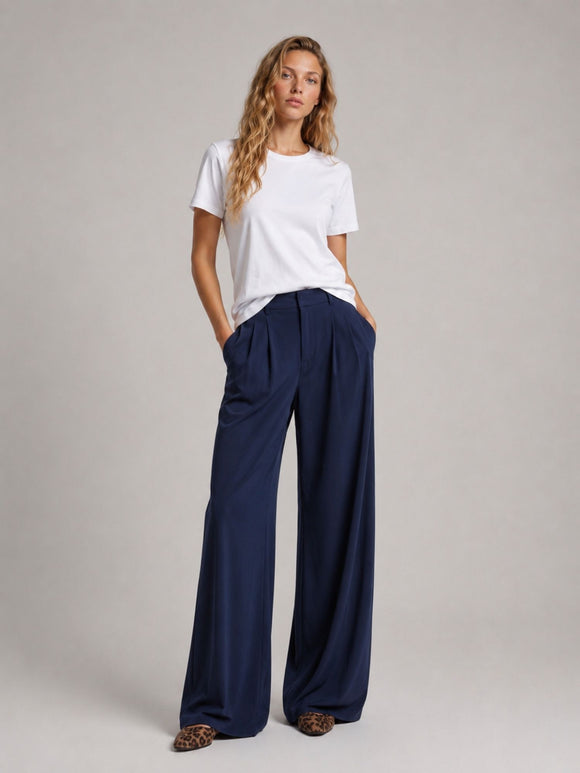 BogilvyLIVNavyMidWaistModalWideLegFullFront