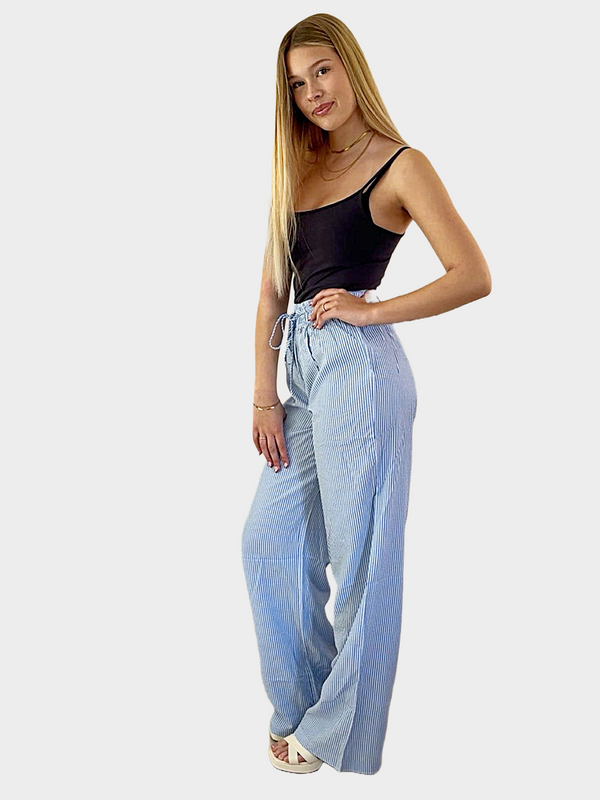 Bogilvy - CLARA, Wide Leg, Sommerhose, High-Waist, Blue / White Stripes seite