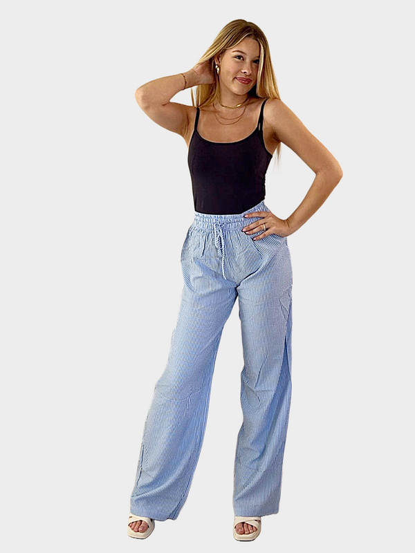 Bogilvy - CLARA, Wide Leg, Sommerhose, High-Waist, Blue / White Stripes vorne