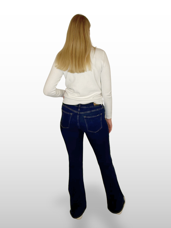 CrossJeans-Flared Fit-High Rise-P 433-028-Dunkelblau-Ganzkörperbild-hinten