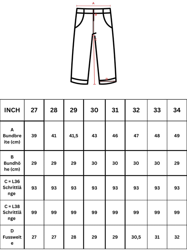 Größentabelle zu Malibu Cream Denim