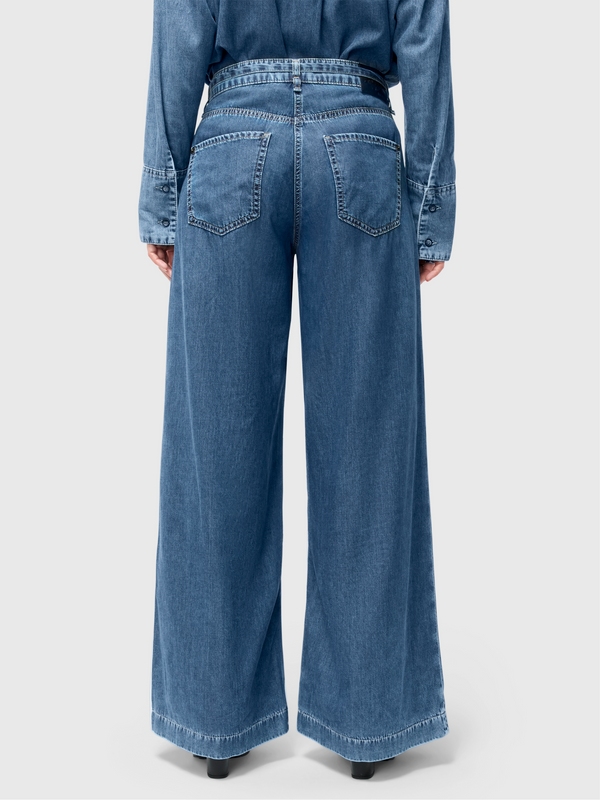 MAC - WENDY, Palazzo, Ultra Soft Denim, High Waist, Mid Blue Herita hinten