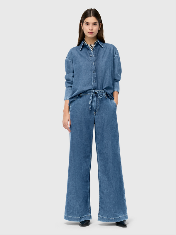 MAC - WENDY, Palazzo, Ultra Soft Denim, High Waist, Mid Blue Herita vorne