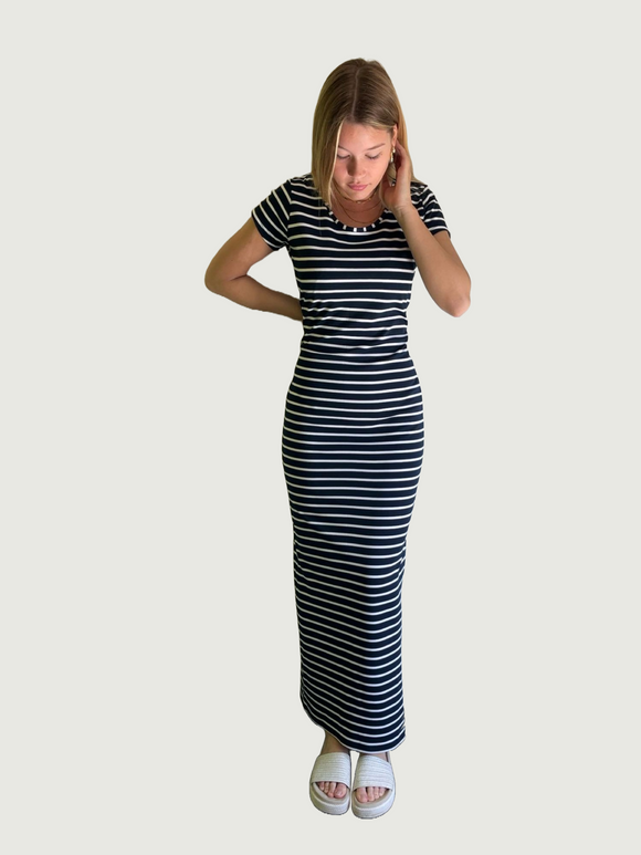 ONLY M -Lino, Damen Jersey Maxikleid, Maritim Blue White Stripes vorne