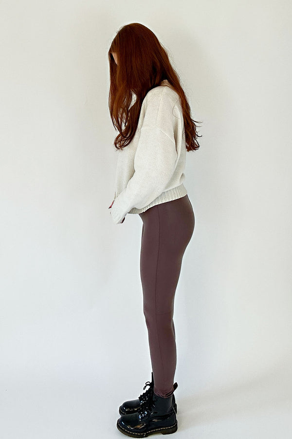 ONLY M - Lether Leggings, Mid-Waist, Skinny Fit, Bordeaux seite