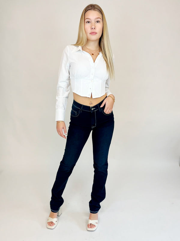 PIONEER - BETTY Strass Jeans, Straight Fit, Mid-Waist, Blue Black Used vorne