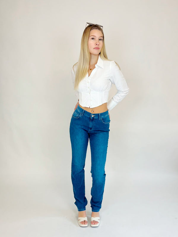 PIONEER - BETTY Strass Jeans, Straight Fit, Mid-Waist, Light Blue Used vorne