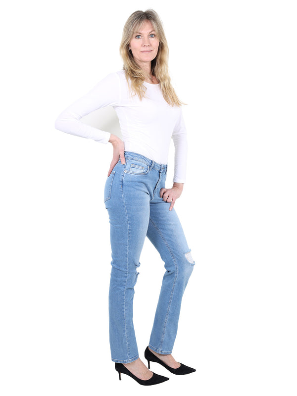 Screvet - Slim Fit - Mid Waist - Light Blue Used - SPARKY - Länge 34 - L34 - Länge 36 - L36 - Länge 38 - L38 - seite - Ganzkörper - Seitansicht