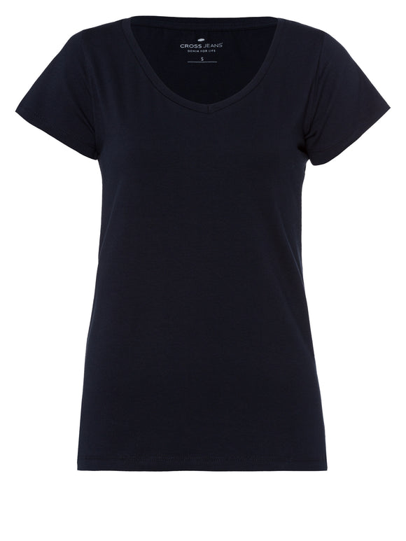 CROSS JEANS - T-shirt, Slim Fit, V-Ausschnitt, Navy