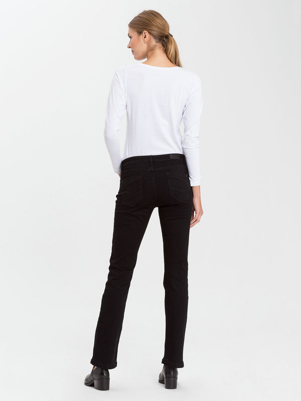 CROSS JEANS - LAUREN Jeans, Bootcut, Black, Mid Waist, Länge 30 - L30 Länge 32 - L32 Länge 34 - L34 - Länge 36 - L36 - Länge 38 - L38 - hinten - Ganzkörper - Rückansicht