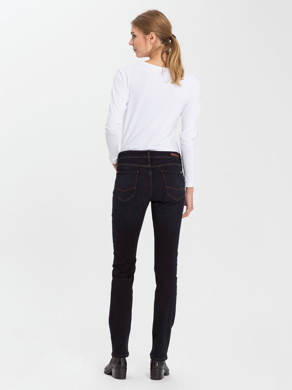 CROSS JEANS - ROSE Jeans, Straight Fit, Blue Black Used, High Waist, länge 30 L30 - Länge 32 - L32 - Länge 34 - L34 - Länge 36 - L36 - hinten - Ganzkörper - Rückansicht
