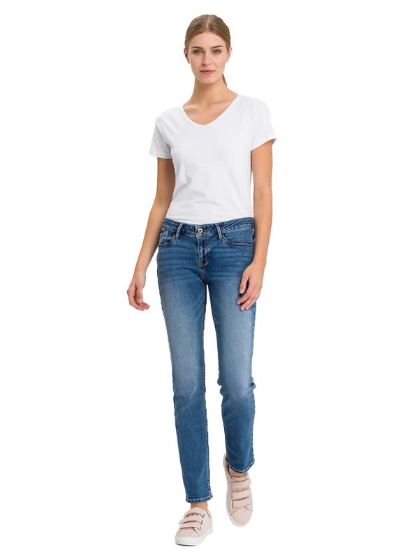 CROSS JEANS - ROSE Jeans, Straight Fit, Mid Blue Used, Mid Waist, Länge 34 - L34 - Länge 36 - L36 - vorne - Ganzkörper - Vorderansicht
