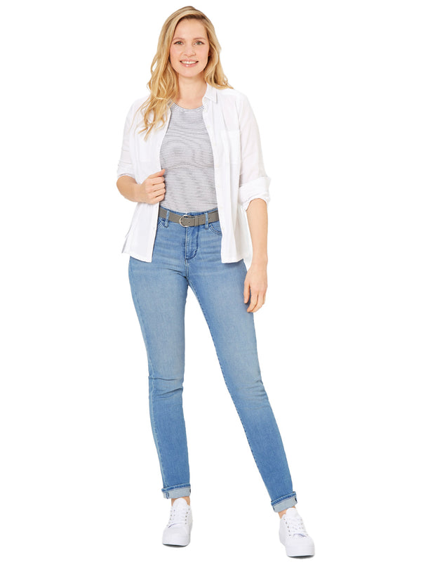 PADDOCK'S - PAT LIGHT DENIM, Slim Fit, Medium Stone, High Waist, Länge 34 - L34 - Länge 36 - L36 - Länge 38 - L38 - vorne - Ganzkörper - Vorderansicht 