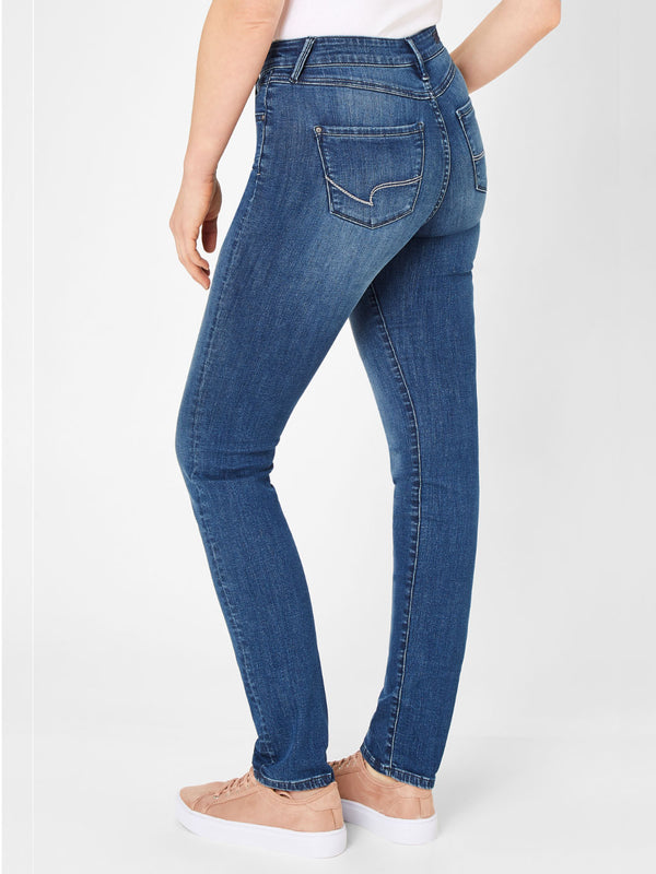 PADDOCK'S - PAT MOTION&COMFORT, Slim Fit, Medium Stone, Blue, High Waist, Länge 34 - L34 - Länge 36 - L36 - Länge 38 - L38 - hinten - Beine - Rückansicht