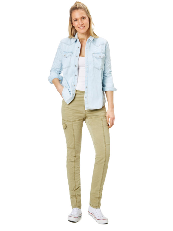 PADDOCK'S - PINA Cargo Jeans, Slim Fit, High-Waist, Capulet Olive vorne