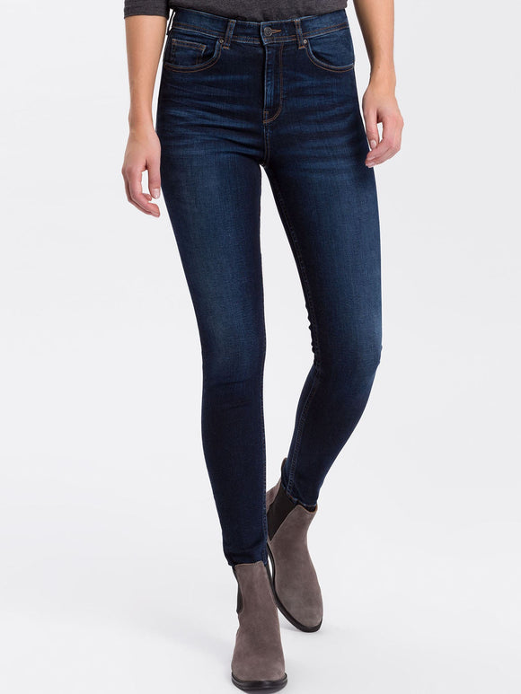 CROSS JEANS - JUDY, Skinny, Deep Blue Used, High Waist, Länge 36 - L36 - vorne - Länge 37 - L 37 -  Beine - Vorderansicht