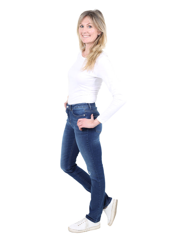 Screvet- Slim Fit - Mid Waist - Mid Blue Used - SPARKY - Länge 34 - L34 - Länge 36 - L36 - Länge 38 - L38 - seite - Ganzkörper - Seitansicht